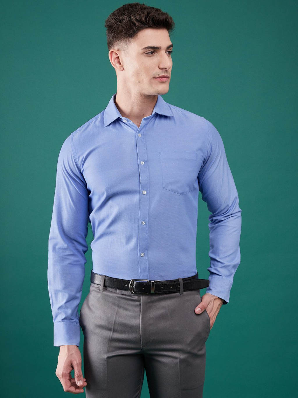 Full Sleeve Cotton Solid Shirt for Men's  (Size-XL) (Color-ICE BLUE)